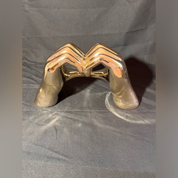 Gold Metal Hands Heart Sculpture – Modern Home Decor Accent Piece - Picture 3 of 6